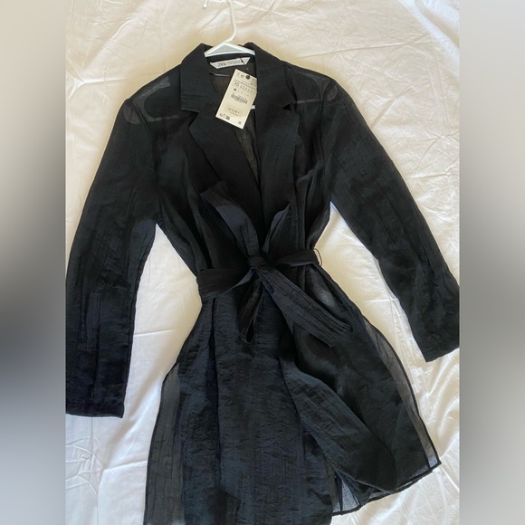 Zara Black Semi-sheer Minimalist Wide Leg Palazzo Pants Elastic waist XS NWT - Picture 15 of 15